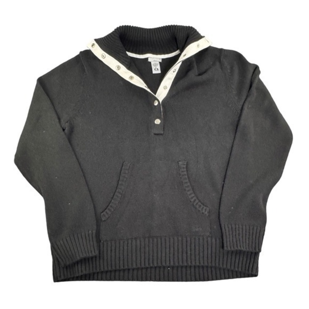 Vintage IZOD Golf Ladies Black Cotton‎ V Neck Long Sleeve Sweater Pullover XL